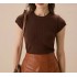 Women’s Brown Crew Neck Ribbed Knit Tee