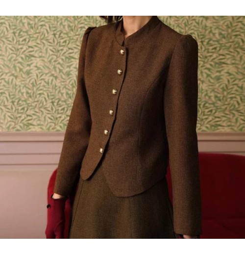 The Solid Retro Single-breasted Tweed Jacket