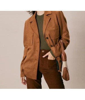 The Brown Lapel Pockets Button Suede Jacket