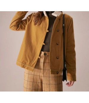 The Yellow Stand Collar Button Teddy Jacket